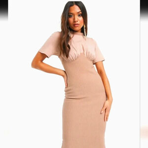 ASOS Petite Ribbed tan midi dress. Size US 10 NWT